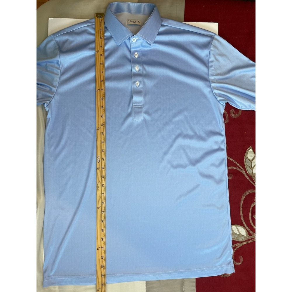 Collars & Co Dress Collar Polo Mens Large Blue Herringbone Short Sleeve Golf - Picture 7 of 8
